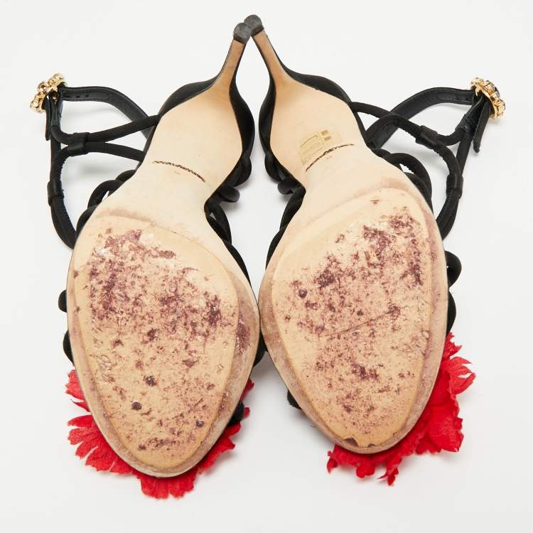 Pre Owned Dolce & Gabbana Black/Red Satin Ankle Strap Sandals Size 36