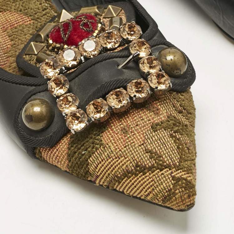 Pre Owned Dolce & Gabbana Black Canvas and Leather Crystal Embellishment Ballet Flats  Size 38