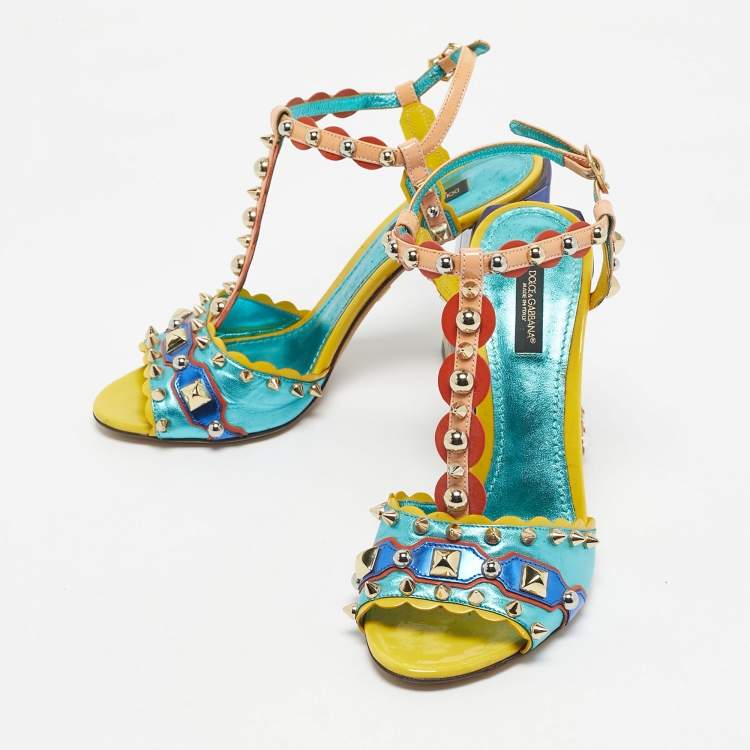 Pre Owned Dolce & Gabbana Multicolor Leather Keira Ankle Strap Sandals Size 38