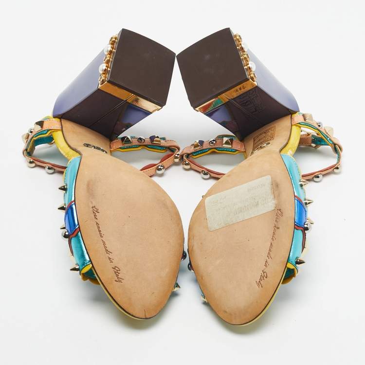 Pre Owned Dolce & Gabbana Multicolor Leather Keira Ankle Strap Sandals Size 38