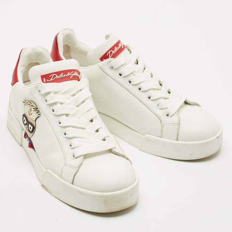 Pre Owned Dolce & Gabbana White Leather Portofino Low Top Sneakers Size 35