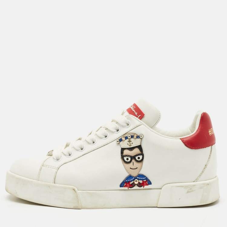 Pre Owned Dolce & Gabbana White Leather Portofino Low Top Sneakers Size 35