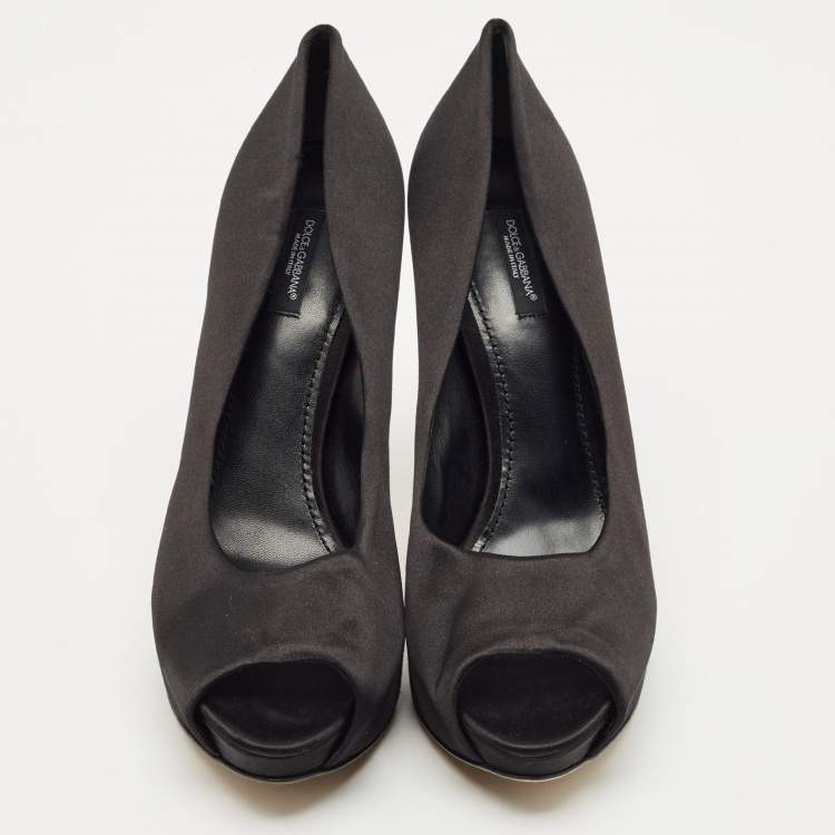 Pre Owned Dolce & Gabbana Black Satin Peep Toe Platform Pumps Size 40