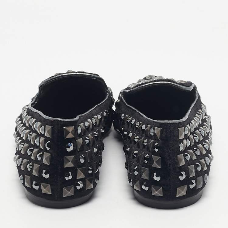 Pre Owned Dolce & Gabbana Black Velvet Crystal and Studs Embellished Smoking Slippers Size 39.5