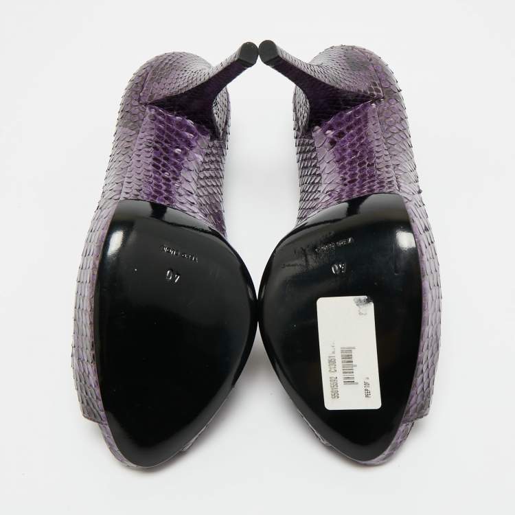 Pre Owned Dolce & Gabbana Purple/Black Watersnake Leather Peep Toe Platform Pumps Size 40
