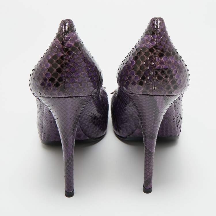 Pre Owned Dolce & Gabbana Purple/Black Watersnake Leather Peep Toe Platform Pumps Size 40