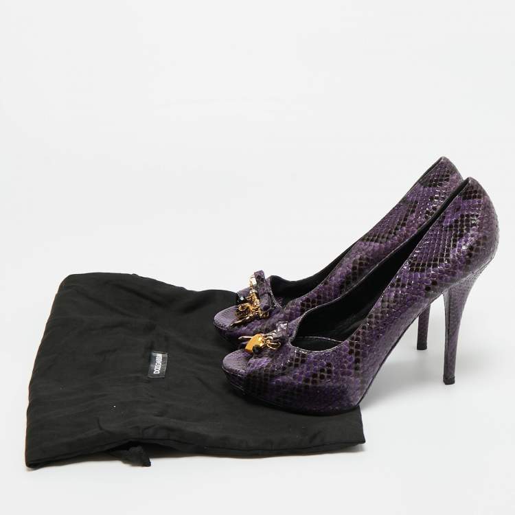 Pre Owned Dolce & Gabbana Purple/Black Watersnake Leather Peep Toe Platform Pumps Size 40