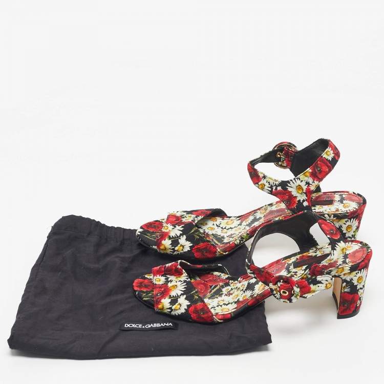 Pre Owned Dolce & Gabbana Multicolor Floral Print Fabric Ankle Strap Sandals Size 39.5