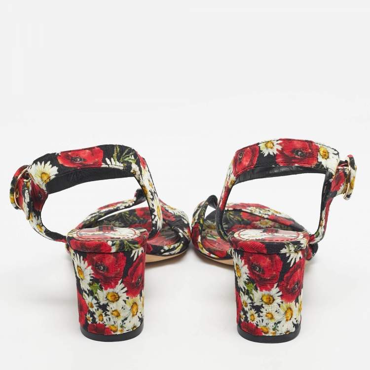Pre Owned Dolce & Gabbana Multicolor Floral Print Fabric Ankle Strap Sandals Size 39.5