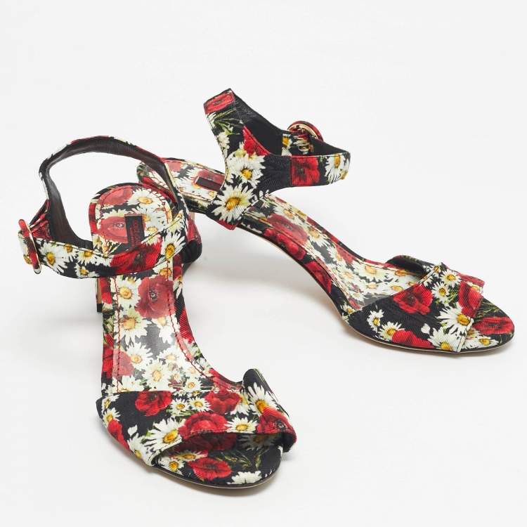 Pre Owned Dolce & Gabbana Multicolor Floral Print Fabric Ankle Strap Sandals Size 39.5