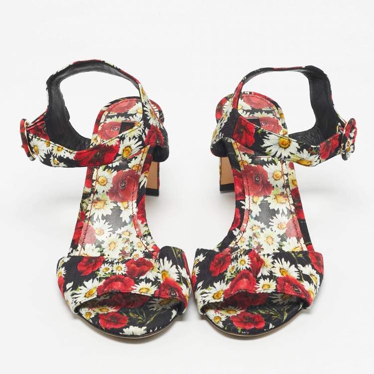 Pre Owned Dolce & Gabbana Multicolor Floral Print Fabric Ankle Strap Sandals Size 39.5