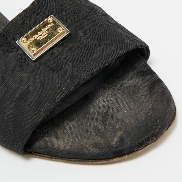 Pre Owned Dolce & Gabbana Black Canvas Flat Slides Size 40.5