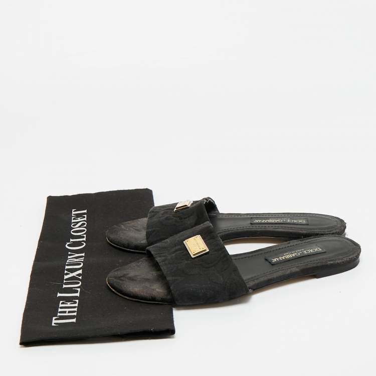 Pre Owned Dolce & Gabbana Black Canvas Flat Slides Size 40.5