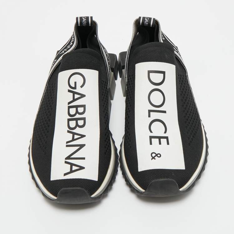 Pre Owned Dolce & Gabbana Black Knit Fabric Sorrento Slip On Sneakers Size 40.5