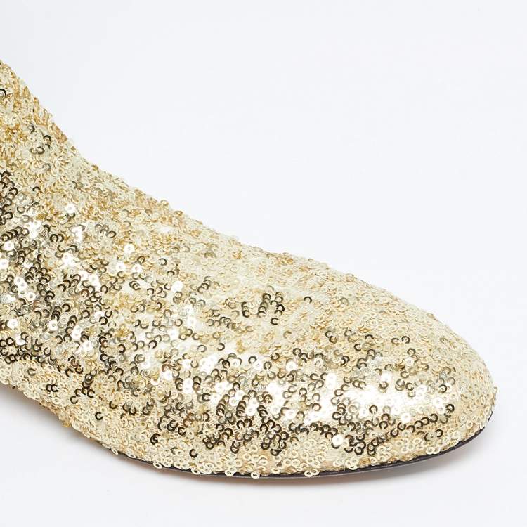Pre Owned Dolce & Gabbana Gold Sequins Vally Boots Size 40