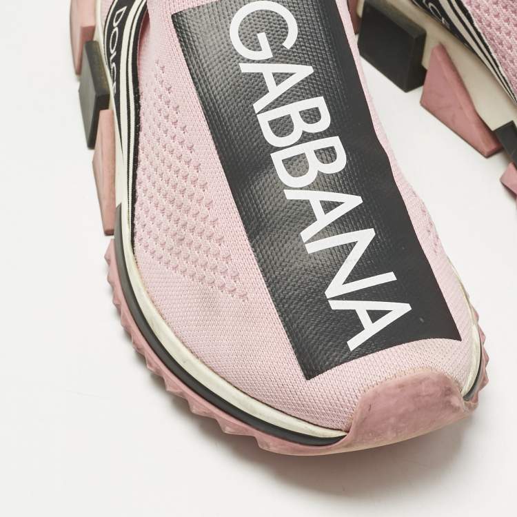 Pre Owned Dolce & Gabbana Pink Knit Fabric Sorrento Slip On Sneakers Size 39.5