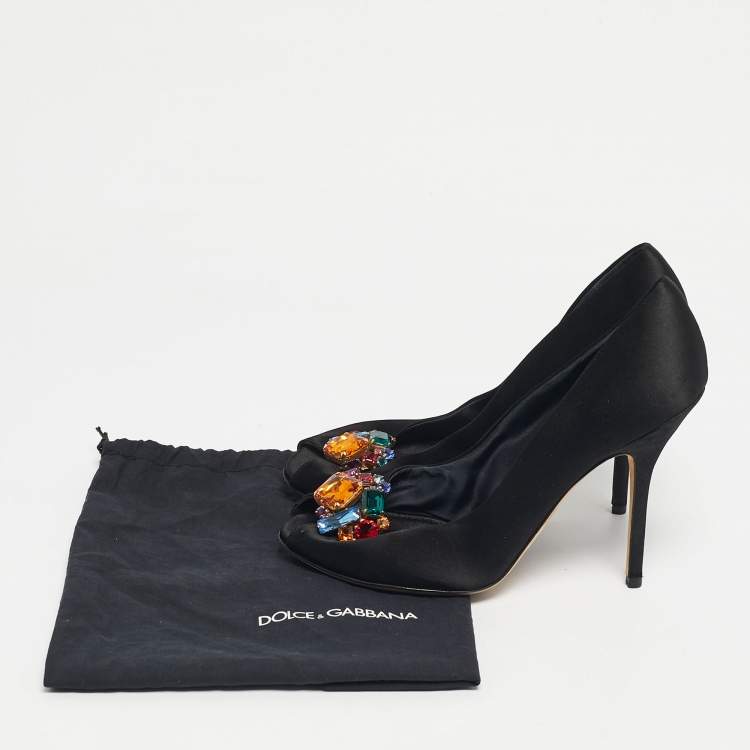 Pre Owned Dolce & Gabbana Black Satin Crytal Embellished Open Toe Pumps Size 40