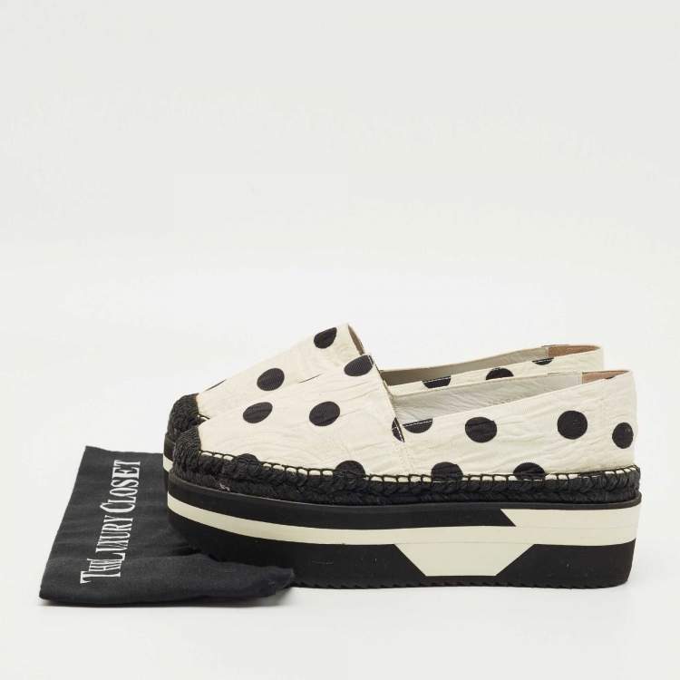 Pre Owned Dolce & Gabbana White/Black Polka Dot Fabric Platform Flats Size 39