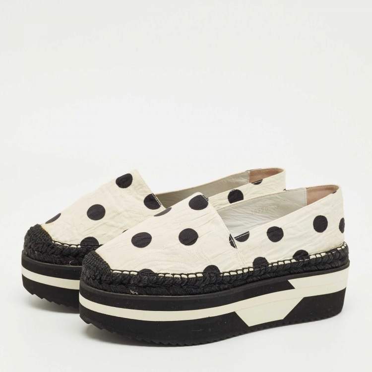 Pre Owned Dolce & Gabbana White/Black Polka Dot Fabric Platform Flats Size 39
