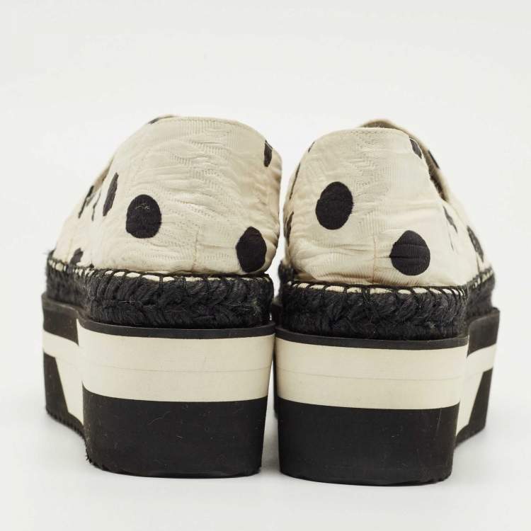 Pre Owned Dolce & Gabbana White/Black Polka Dot Fabric Platform Flats Size 39
