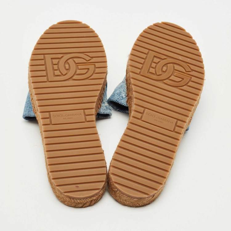 Pre Owned Dolce & Gabbana Blue Denim DG Flat Slides Size 40