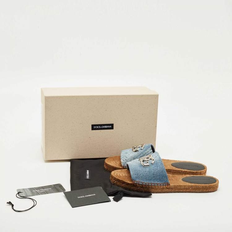 Pre Owned Dolce & Gabbana Blue Denim DG Flat Slides Size 40