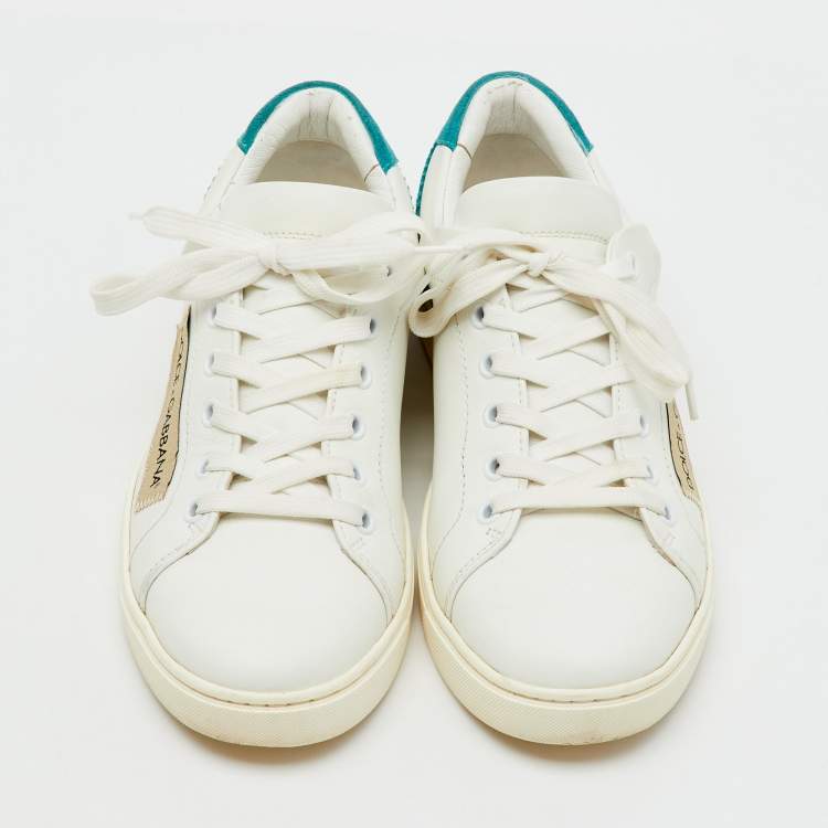 Pre Owned Dolce & Gabbana White/Green Leather and Suede Low Top Sneakers Size 38