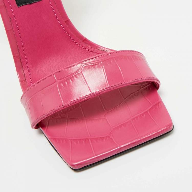 Pre Owned Dolce & Gabbana Pink Croc Embossed Leather Ankle Strap Sandals Size 39