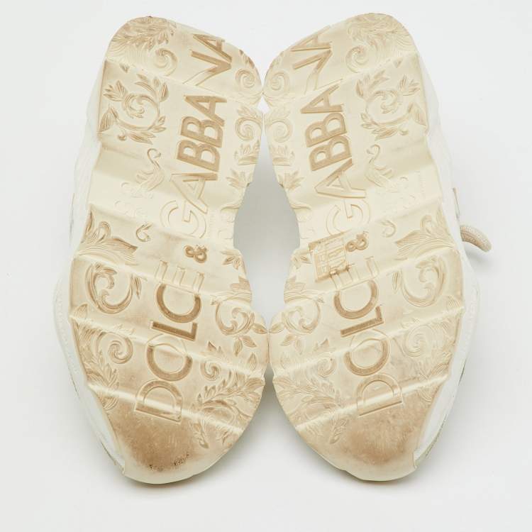 Pre Owned Dolce & Gabbana White/Beige Knit Fabric and Leather Daymaster Sneakers Size 37.5