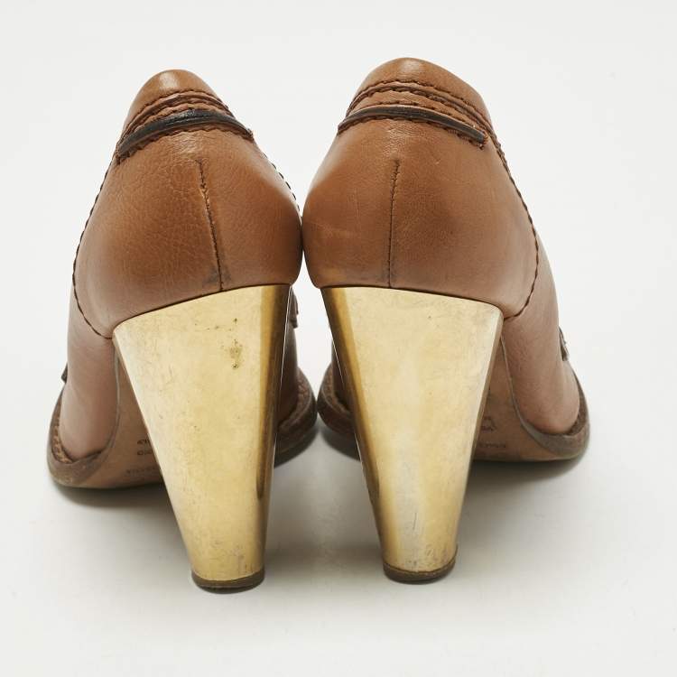 Pre Owned Dolce & Gabbana Tan Leather Loafer Pumps Size 39