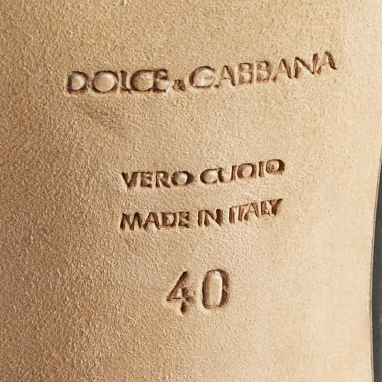 Pre Owned Dolce & Gabbana Black/Brown Lizard Embossed Leather and Raffia Ankle Strap Sandals Size 40