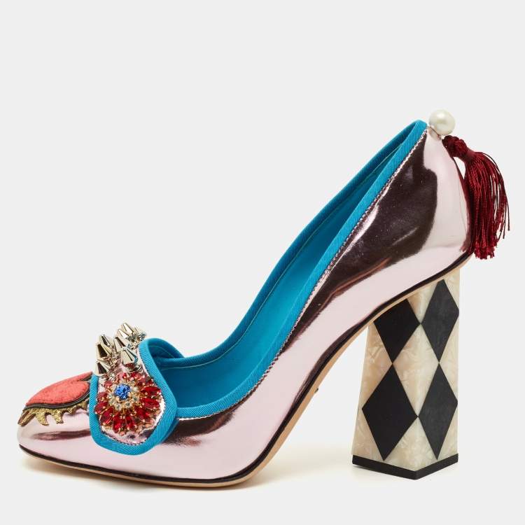 Pre Owned Dolce & Gabbana Multicolor Patent Leather Embellished Pumps Size 38.5