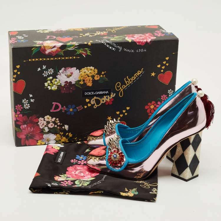 Pre Owned Dolce & Gabbana Multicolor Patent Leather Embellished Pumps Size 38.5