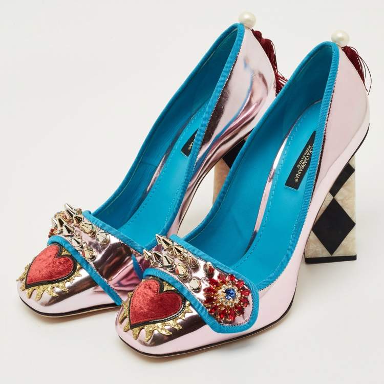 Pre Owned Dolce & Gabbana Multicolor Patent Leather Embellished Pumps Size 38.5