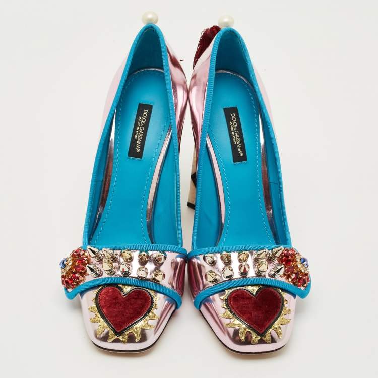 Pre Owned Dolce & Gabbana Multicolor Patent Leather Embellished Pumps Size 38.5