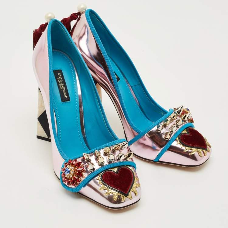Pre Owned Dolce & Gabbana Multicolor Patent Leather Embellished Pumps Size 38.5