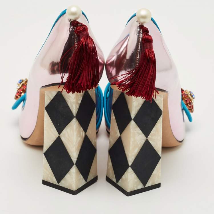 Pre Owned Dolce & Gabbana Multicolor Patent Leather Embellished Pumps Size 38.5
