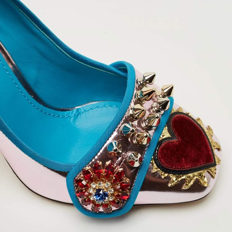 Pre Owned Dolce & Gabbana Multicolor Patent Leather Embellished Pumps Size 38.5