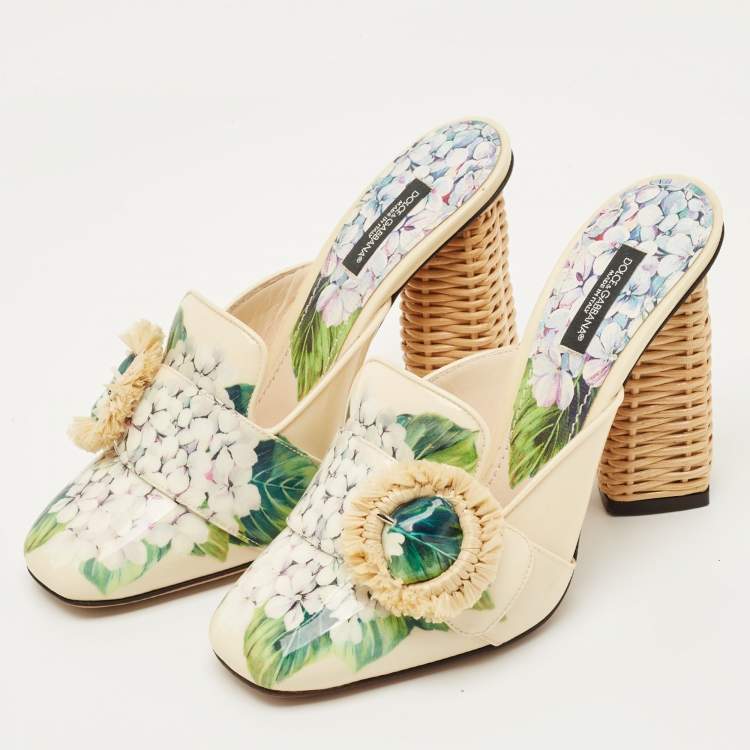 Pre Owned Dolce & Gabbana Hydrangea Print  patent Leather Jackie Mules Size 39