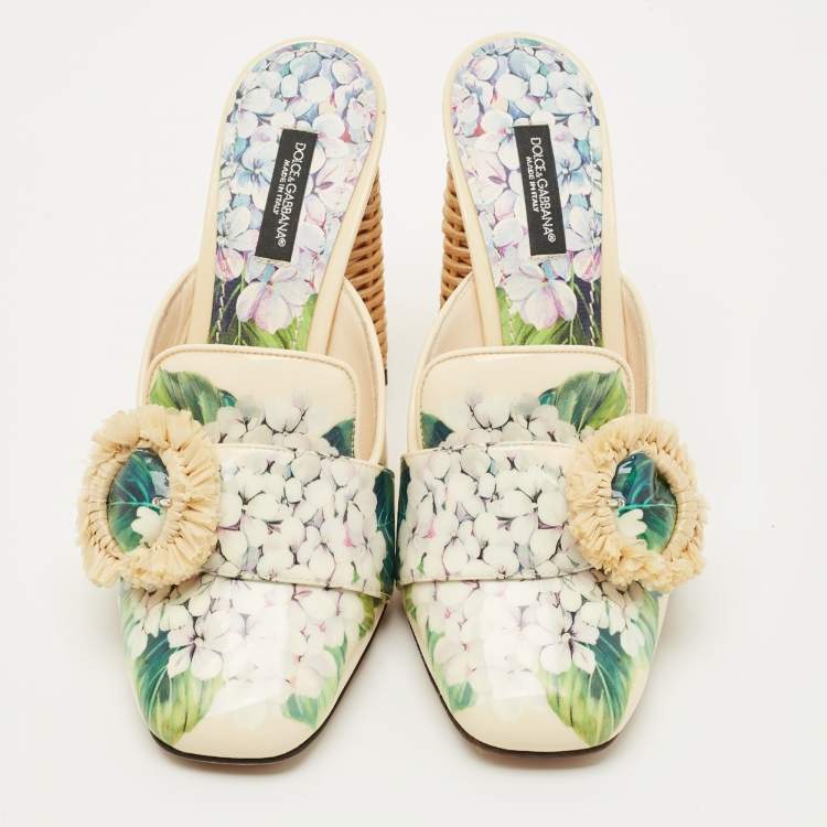 Pre Owned Dolce & Gabbana Hydrangea Print  patent Leather Jackie Mules Size 39