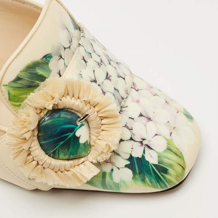 Pre Owned Dolce & Gabbana Hydrangea Print  patent Leather Jackie Mules Size 39