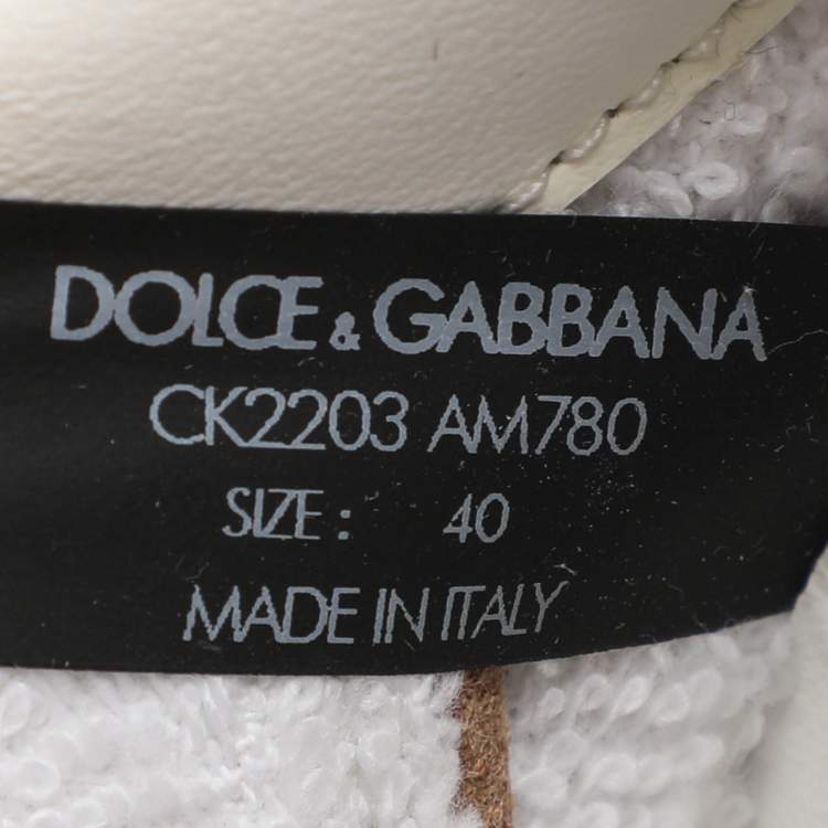 Pre Owned Dolce & Gabbana White/Gold Leather Portofino Low Top Sneakers Size 40