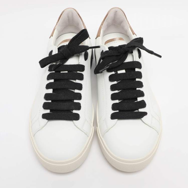 Pre Owned Dolce & Gabbana White/Gold Leather Portofino Low Top Sneakers Size 40