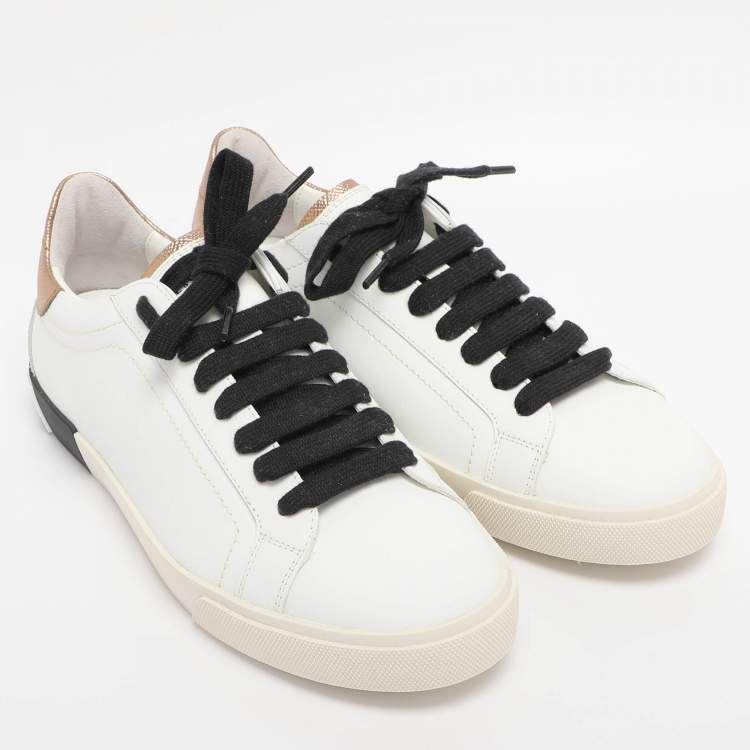 Pre Owned Dolce & Gabbana White/Gold Leather Portofino Low Top Sneakers Size 40