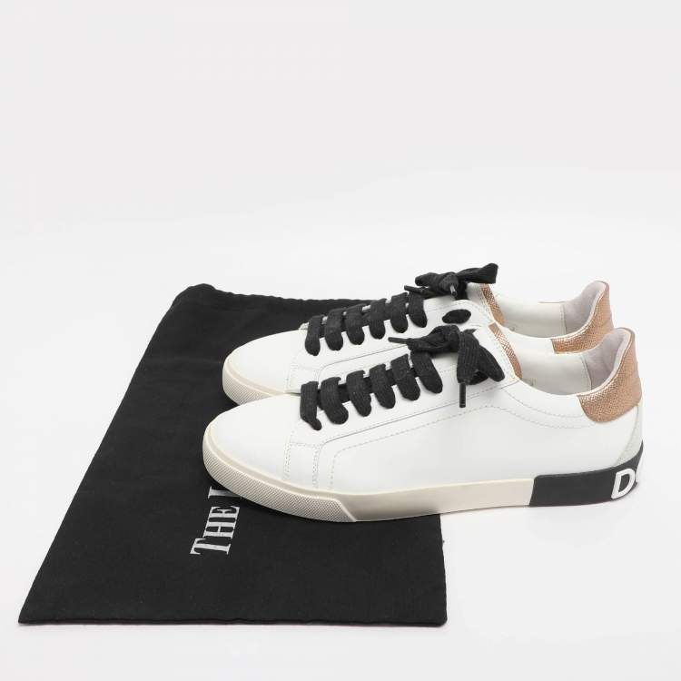 Pre Owned Dolce & Gabbana White/Gold Leather Portofino Low Top Sneakers Size 40