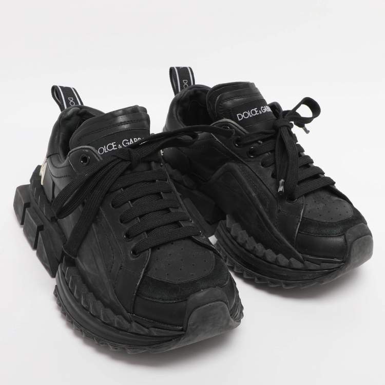 Pre Owned Dolce & Gabbana Black Leather and Rubber Super King Low Top Sneakers Size 37
