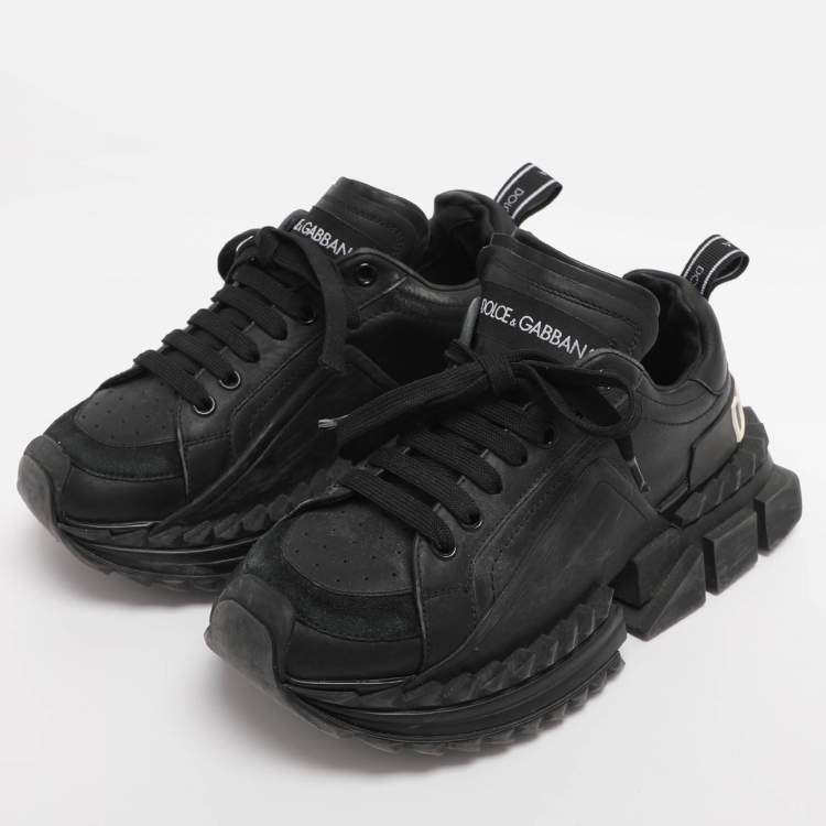 Pre Owned Dolce & Gabbana Black Leather and Rubber Super King Low Top Sneakers Size 37