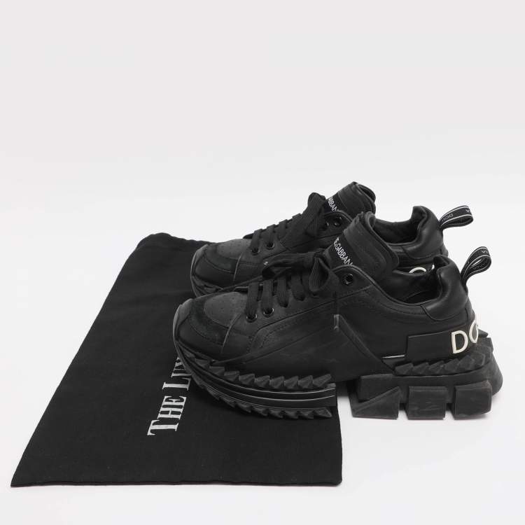 Pre Owned Dolce & Gabbana Black Leather and Rubber Super King Low Top Sneakers Size 37