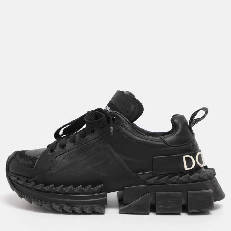 Pre Owned Dolce & Gabbana Black Leather and Rubber Super King Low Top Sneakers Size 37