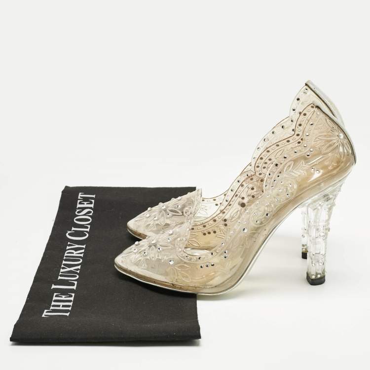 Pre Owned Dolce & Gabbana Transparent PVC Cinderella Embellished Round Toe Pumps Size 39